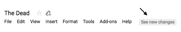 Screenshot of a Google Docs interface showing the menu bar with the 'See new changes' button highlighted.