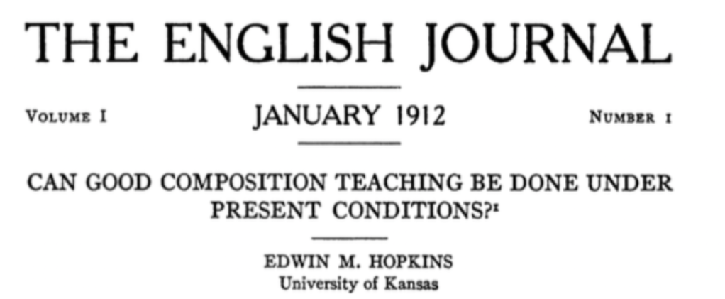 Cover page of 'The English Journal', Volume I, January 1912, featuring the title 'Can Good Composition Teaching Be Done Under Present Conditions?' by Edwin M. Hopkins.